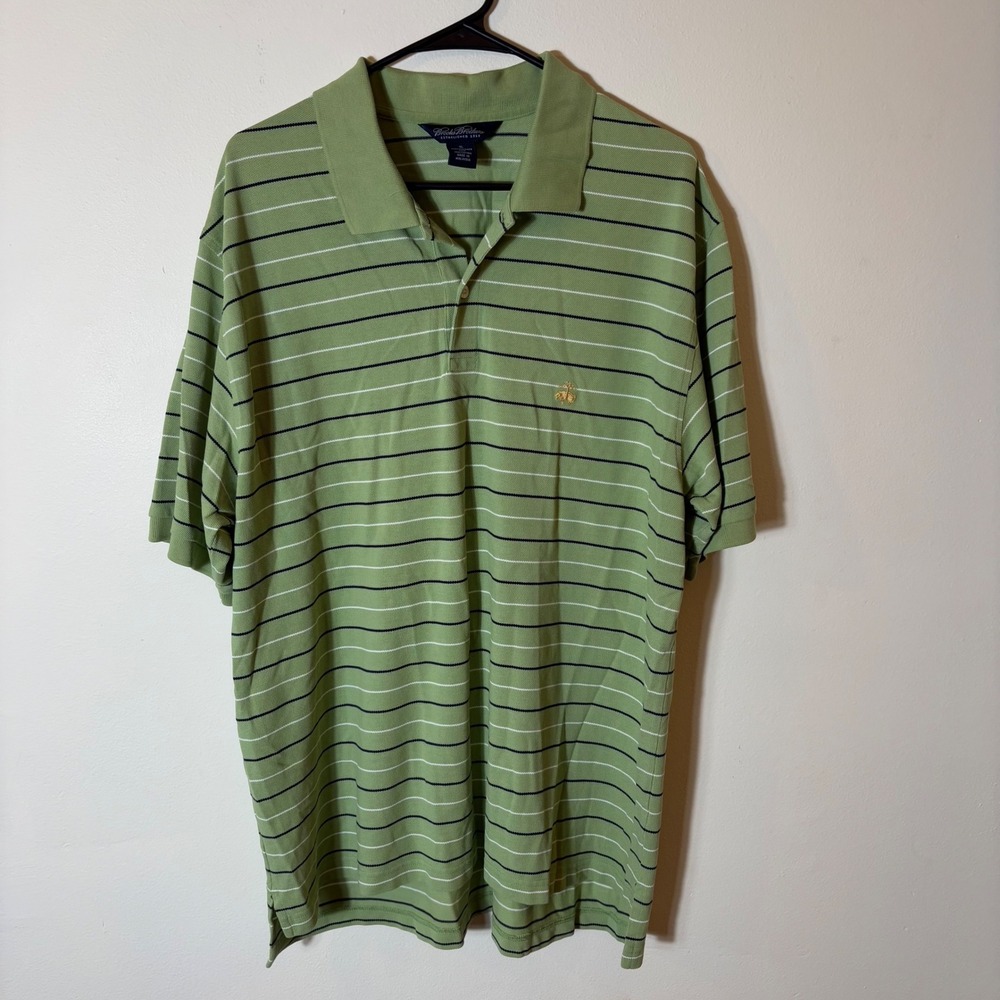 Brooks Brothers XL Performance Knit Striped Polo Shirt Green White‎